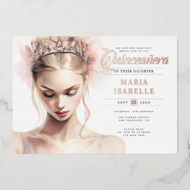 Invitation En Aluminium Élégant Rose Gold Pink Quinceanera Party (Recto)