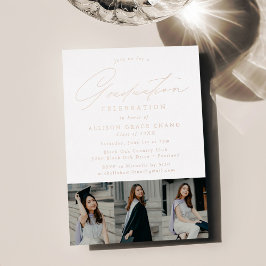 Invitation En Aluminium Élégant Rose Gold Script 3 Photo Graduation Party