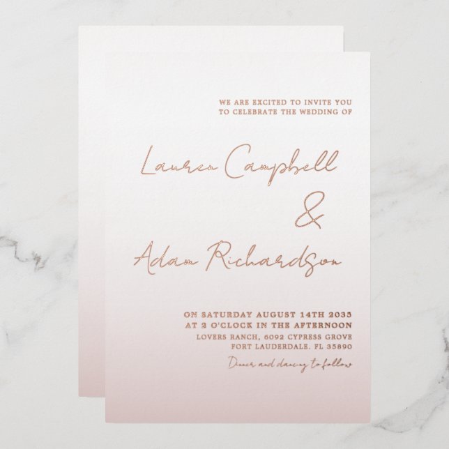 Invitation En Aluminium Élégant Rose Mariage or (Recto/Verso)