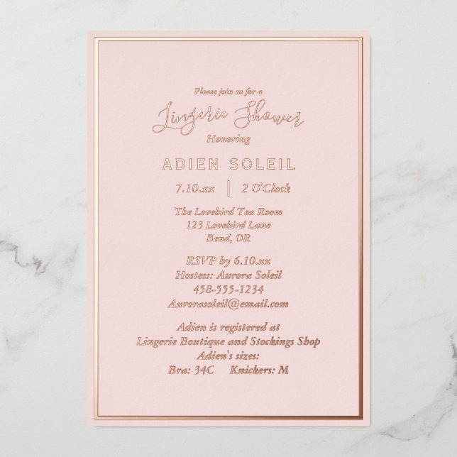 Invitation En Aluminium Elégant Rose moderne Blush Gold Lingerie Douche (Recto)