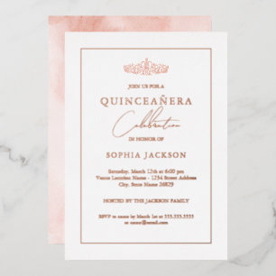 Invitation En Aluminium Elégant Rose or aquarelle Quinceanera Anniversaire