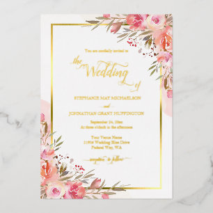 Invitation En Aluminium Elégant rose Peach Floral Aquarelle Mariage Or