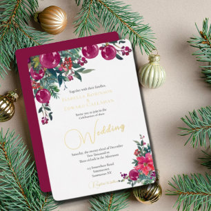 Invitation En Aluminium Élégant rose Poinsettia Mariage floral de Noël