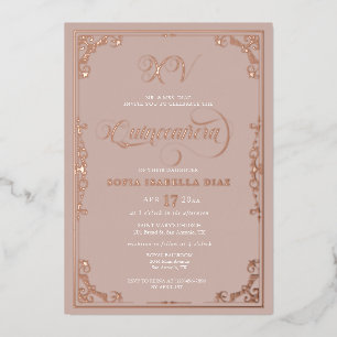 Invitation En Aluminium Élégant rose poudré Quinceañera or rose