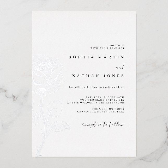 Invitation En Aluminium Élégant Rose Real Silver Mariage (Recto)