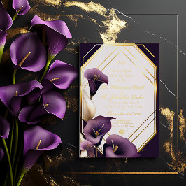 Invitation En Aluminium Elégant Royal violet et or Calla Lily Mariage