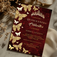 Elégant rubis rouge or papillon Quinceanera