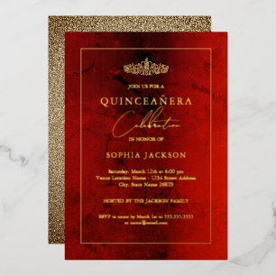 Invitation En Aluminium Elégant Ruby Red Gold Quinceanera 15e