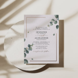 Invitation En Aluminium Élégant Rustique Eucalyptus Mariage Rose Gold