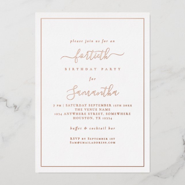 Invitation En Aluminium Élégant Script Bordure 40e anniversaire de fête de (Recto)