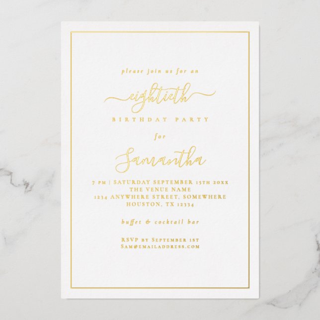Invitation En Aluminium Elégant Script Bordure 80e anniversaire de fête de (Recto)