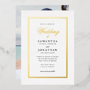 Invitation En Aluminium Élégant Script Classic Minimal Photo Mariage Gold