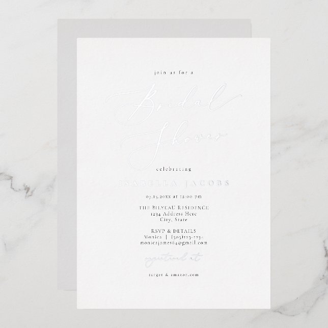 Invitation En Aluminium Élégant Script EVELYN Simple Fête des mariées arge (Recto/Verso)