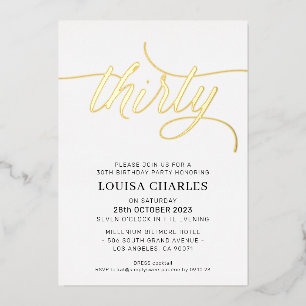 Invitation En Aluminium ÉLÉGANT SCRIPT Fête d'anniversaire 30 ans or éléga