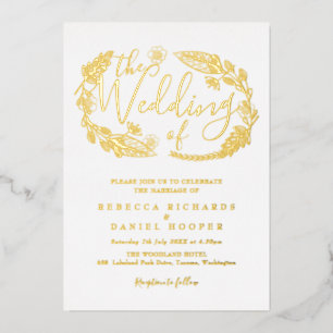 Invitation En Aluminium Élégant Script Foliage Mariage Gold Foil Invitatia