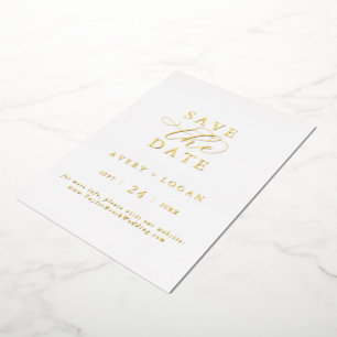 Invitation En Aluminium Élégant Script Gold Foil Enregistrer la date