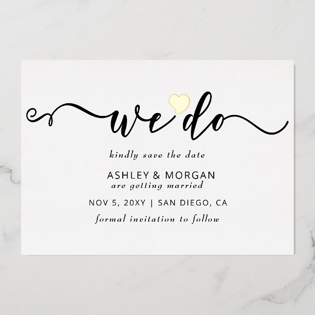 Invitation En Aluminium Élégant Script Gold Heart Nous faisons enregistrer (Recto)