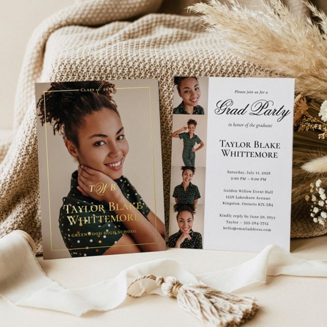 Invitation En Aluminium Elegant Script Grad Photo Collage Graduation Party (Elegant Script Grad Photo Collage Graduation Party Foil Invitation)