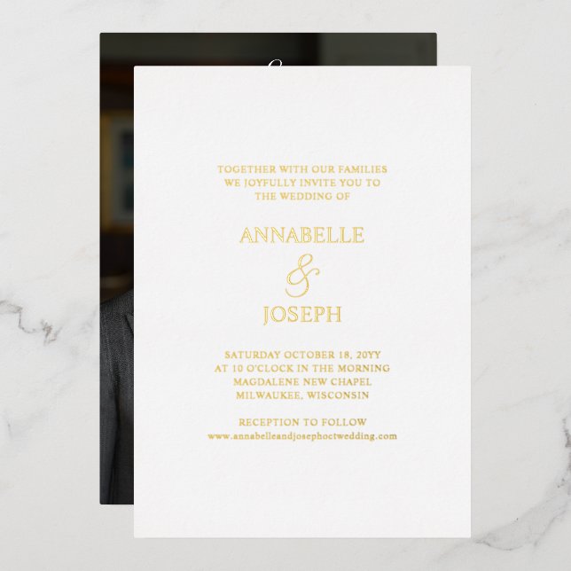 Invitation En Aluminium Élégant script minimal Formal Mariage photo blanc (Recto/Verso)