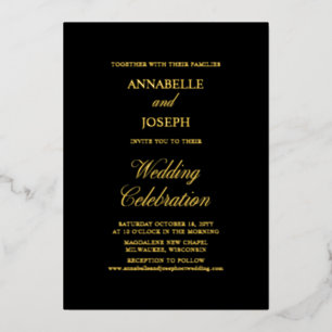 Invitation En Aluminium Élégant Script minimaliste Formal Mariage noir