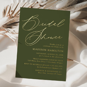 Invitation En Aluminium Élégant Script moderne Fête des mariées vert olive