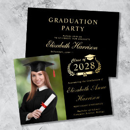 Invitation En Aluminium Élégant Script Photo Black Graduation Party