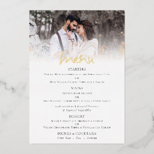 Invitation En Aluminium Élégant Script Photo Mariage Real Foil Menu Card