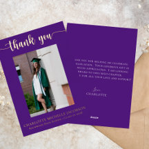 Élégant Script Purple Gold Photo Graduation