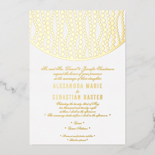 Invitation En Aluminium Élégant script romantique Golden Pearls Mariage Go (Recto)