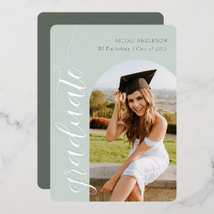 Invitation En Aluminium Élégant Script Sage Graduation Party Arch Photo