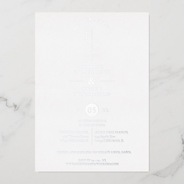 Invitation En Aluminium Elegant Simple Chic Initials  Modern Photo Couple (Recto)