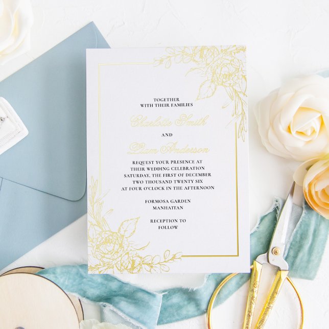 Invitation En Aluminium Élégant simple huile or Pressé Mariage floral (Créateur téléchargé)