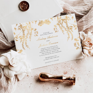 Invitation En Aluminium Élégant Simple Mariage Rustique Forestier Or Feui
