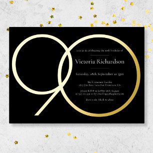 Invitation En Aluminium Elégant Simple moderne Black Gold 90e anniversaire
