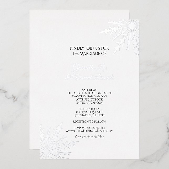 Invitation En Aluminium Élégant Snowflakes Mariage d'hiver (Recto/Verso)