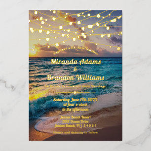 Invitation En Aluminium Elégant Sunset Beach String Lights Mariage été