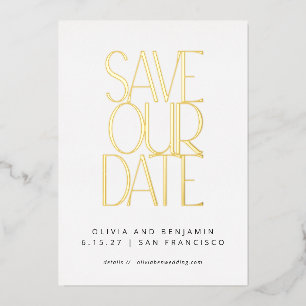 Invitation En Aluminium Élégant tendance blanc et or Save the Date