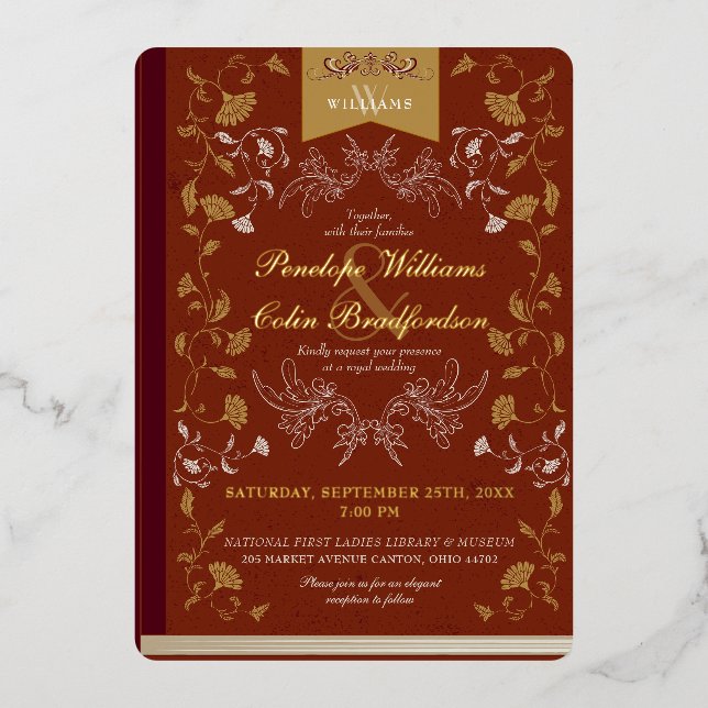 Invitation En Aluminium Élégant Terra Cotta Gold Floral Mariage de couvert (Recto)