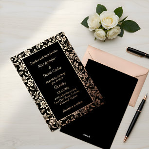 Invitation En Aluminium Élégant Thème Noir Mariage Premium Or Rose