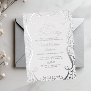 Invitation En Aluminium Élégant Tourbillon Argent 25e Anniversaire de Mari