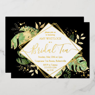 Invitation En Aluminium Elégant Tropical Black Gold Fête des mariées Thé