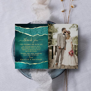 Invitation En Aluminium Elégant Turquoise & Or Agate Mariage Merci