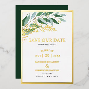Invitation En Aluminium Élégant Vert Feuillage Vert Économisez La Date