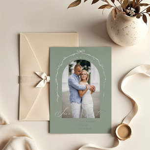 Invitation En Aluminium Élégant Vert Main Tirée Bow Ribbon Enregistrer La 