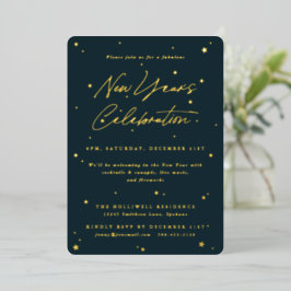 Invitation En Aluminium Élégant Vert+Or Étoiles écartées Nouvel An Fête