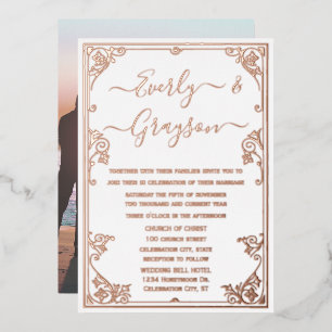 Invitation En Aluminium Elégant Victorian Votre Rose Photo Gold