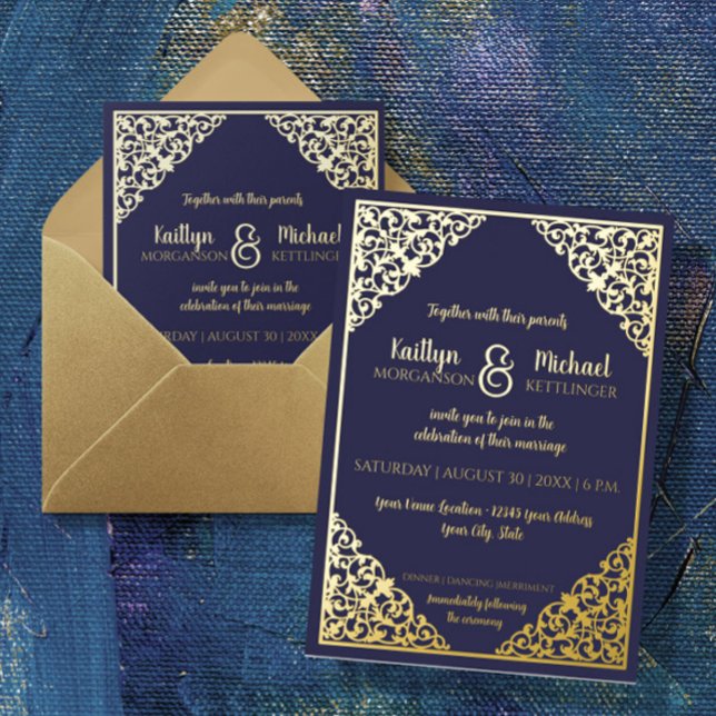 Invitation En Aluminium Élégant Vintage classique Marine Mariage à huile o (Créateur téléchargé)