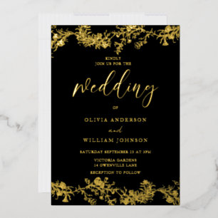 Invitation En Aluminium Élégant Vintage Mariage floral à huile d'or