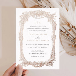 Invitation En Aluminium Elégant Vintage Ornament Cadre Mariage Or