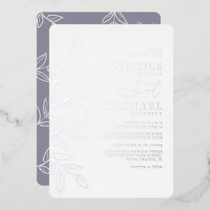 Invitation En Aluminium Élégant violet doux minimal Mariage de feuille d'a